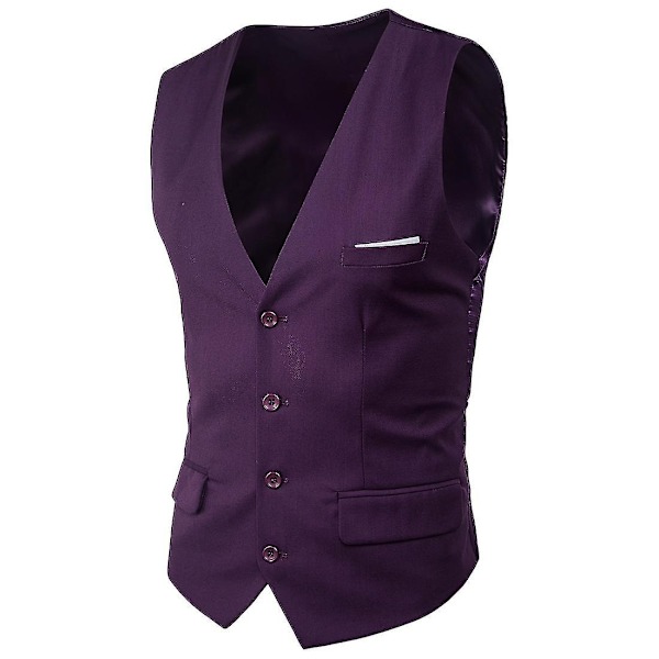 Plus Size Menn Solid Farge Dressvest Enkelt Bryst Forretningsvest - Xin Purple S