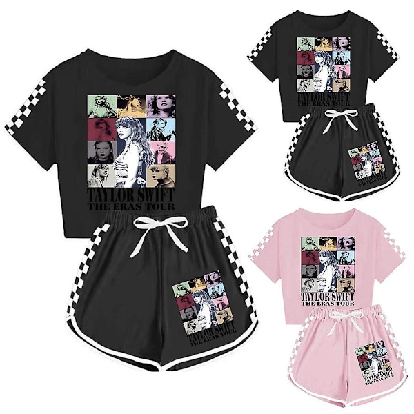 Kids Taylor Swift The Eras Tour Summer T-Shirt Tops Shorts Set Girls PJs Loungewear Tracksuit Outfits-Xin Black 11-12 Years