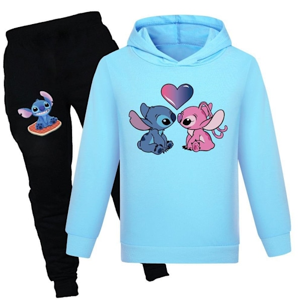 Børns Lilo & Stitch Hoodie Sweatshirt Buksesæt Drenge Piger Casual Hættetrøje Træningstøj Lyseblå-Xin Light blue 140cm