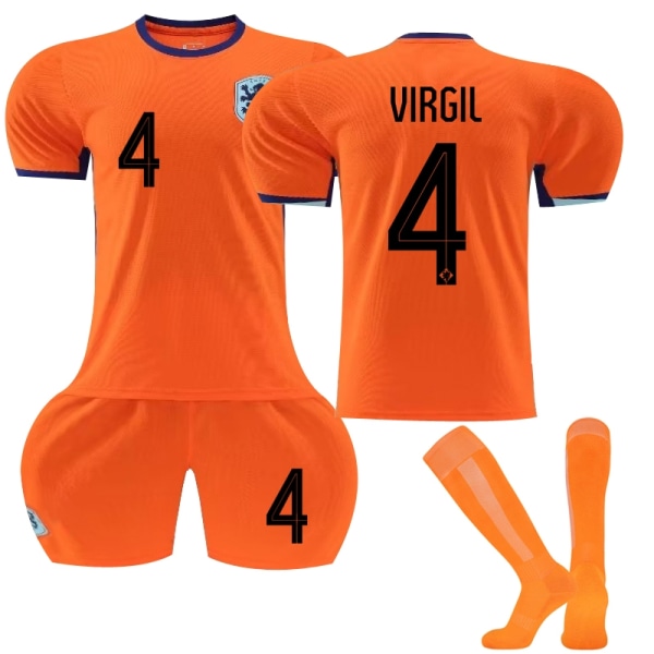 UEFA Euro 2024 Nederländerna Hem Fotbollssats för barn nr 4 Virgil-Xin 24