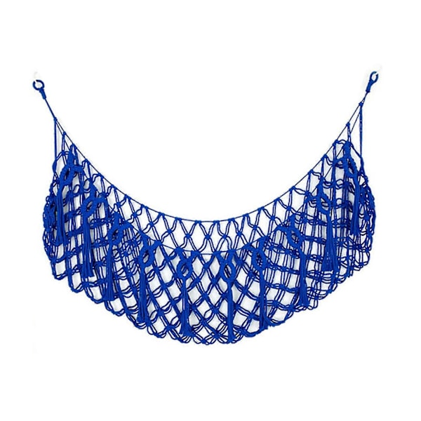 Plyschleksak Vägghängande Nät med Tofsar Extra Stor Boho Handgjord Bomullsrep Barn Gosedjur Plyschdjur Hängmatta Organizer Barnkammare Sovrum -xindaren Blue