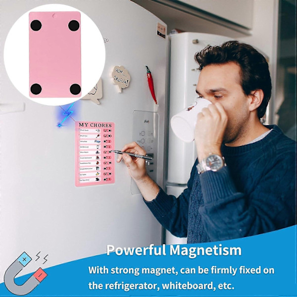 Lasten Kotitehtävätaulu - Minun Kotitehtävärutiini - Tyhjä Muovinen Tarkastustaulu 2 Irrotettavalla Korttipaperilla ja 4 Magneetti-Xin Pink My Chores