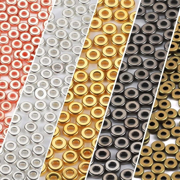1000 st platta pärlor distanser för smycken, 6 mm metallskiva platta pärlor lösa distanser (5 färger)-Xin