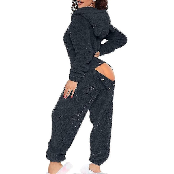 Sexy Voksen Onesie Pyjamas Kvinders Hip Flap Uld Hætte Onesie Pyjamas Kvinders Fluffy Pyjamas-Xin Dark Gray Medium