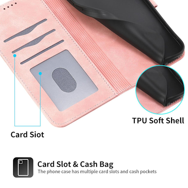 iPhone 12 Fodral, Läderplånboksfodral (med axelrem) - Xin Pink