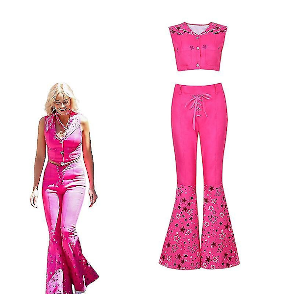 Barbie Kostume Margot Robbie Barbie Barbie Tøj Skjorte Bukser Halskæde Hårbånd Sæt Halloween Cosplay Outfit-Xin Style D XL