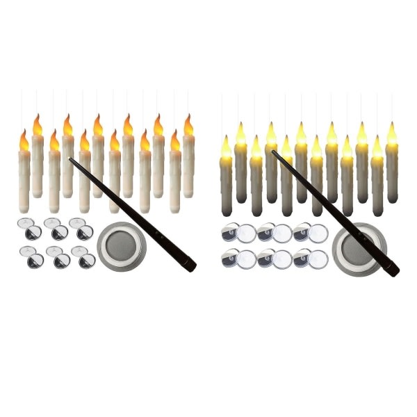 Flytende stearinlys med tryllestavfjernkontroll, 12-pakning LED flammefri flimrende pinnestearinlys batteridrevet gult-Xin