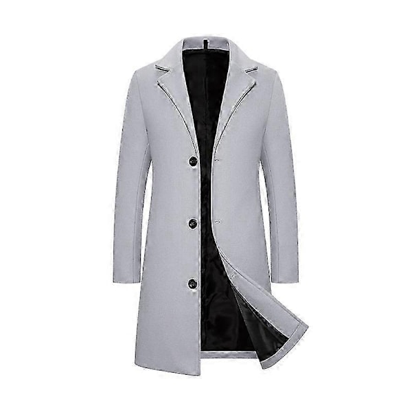 Mænds trenchcoat med revers, enkeltknappet, lang peacoat jakke - Xin GRAY S