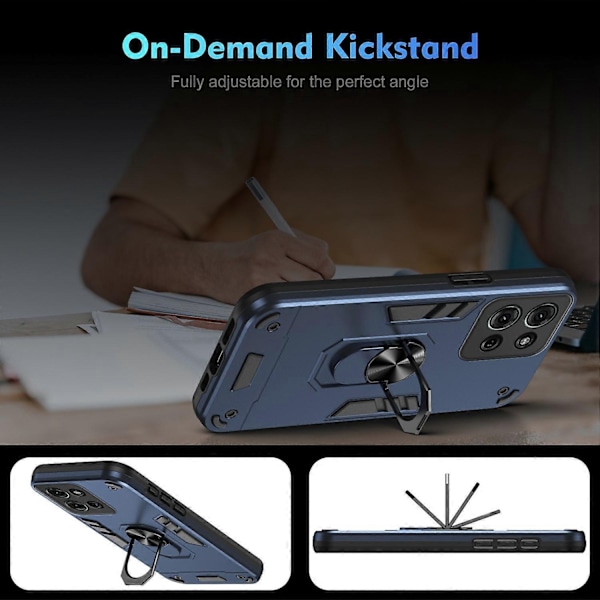 til Motorola Moto G75 5G Etui PC TPU Drop Defend Telefon Cover med Ring Kickstand - Blå-Xin Blue