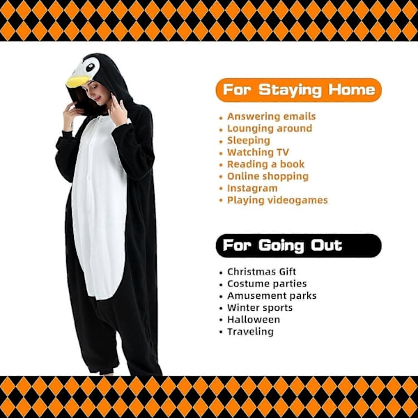 Aikuisille tarkoitetut yhden osan pyjama-asu eläinaiheisella kuviolla, Halloween-asu, joulupyhän pyjama-asu, yhden osan asu - Xin Black Penguin X-Large