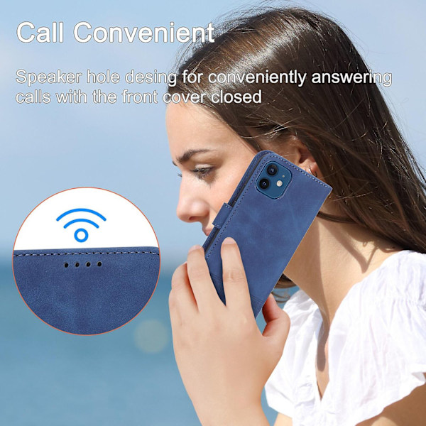 iPhone 12 Fodral, Läderplånboksfodral (med axelrem) - Xin Blue