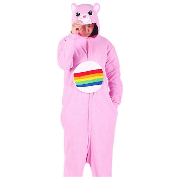 Tecknad Björn Onesie Pyjamas för Vuxna - Cosplay Kostym för Halloween - Mjuka Fleece Hemmakläder-Xin Pink XL