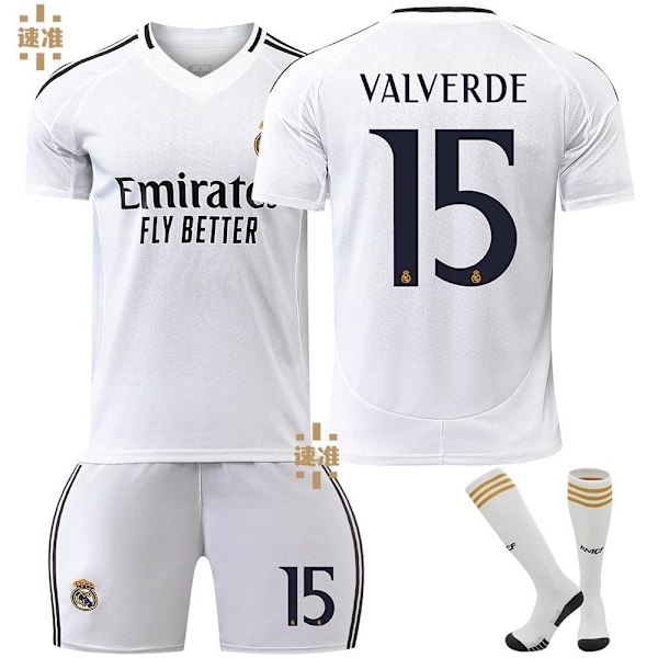 24-25 Real Madrid Valverde 15 Hemmafotbollströja Ny säsong Senaste Vuxna Barn Jersey Football-Xin Kids 28(150-155cm)