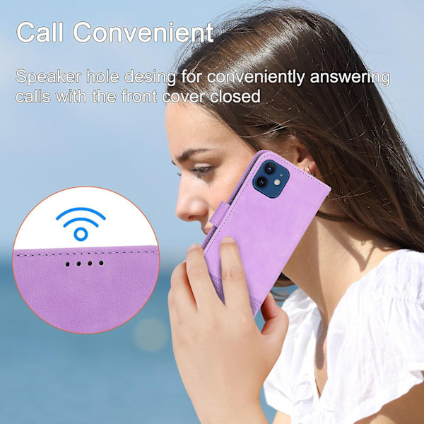 iPhone 12 Fodral, Läderplånboksfodral (med axelrem) - Xin Purple