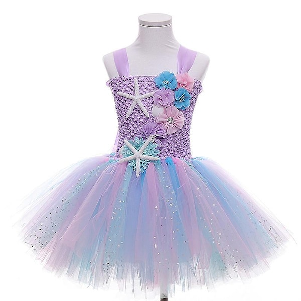 Pige Prinsesse Kjole Havfrue Prinsesse Ariel Ballet Tutu Karneval Mørk Lilla-Xin Dark purple 140