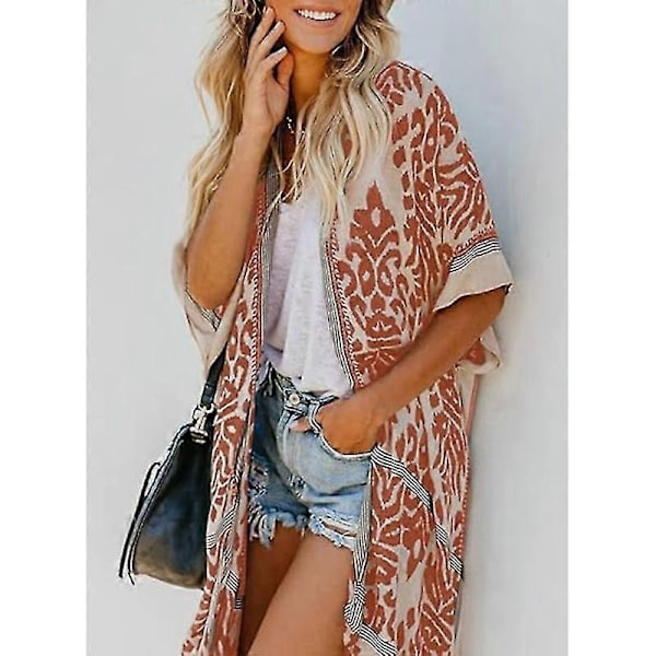 Dame Strand Hawaiiansk Ferie Lang Kimono Cardigans Badedragter Cover Ups-xindaren Green