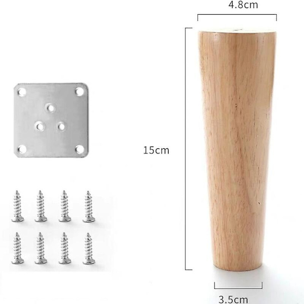 Sæt med 4 sofaben i massivt træ, møbelben til lænestol, sengebord, garderobe, skuffe (højde 15 cm)-Xin