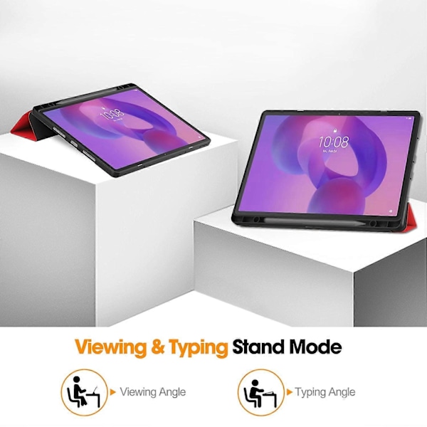 Lenovo Idea Tab Pro -kotelo, kolmiosainen jalusta, nahkainen PC-tablettisuojus kynätelineellä - Punainen-Xin Red