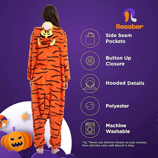 Aikuisille tarkoitetut yhden osan pyjama-asu eläinaiheisella kuviolla, Halloween-asu, joulupyhän pyjama-asu, yhden osan asu - Xin Tigger X-Large