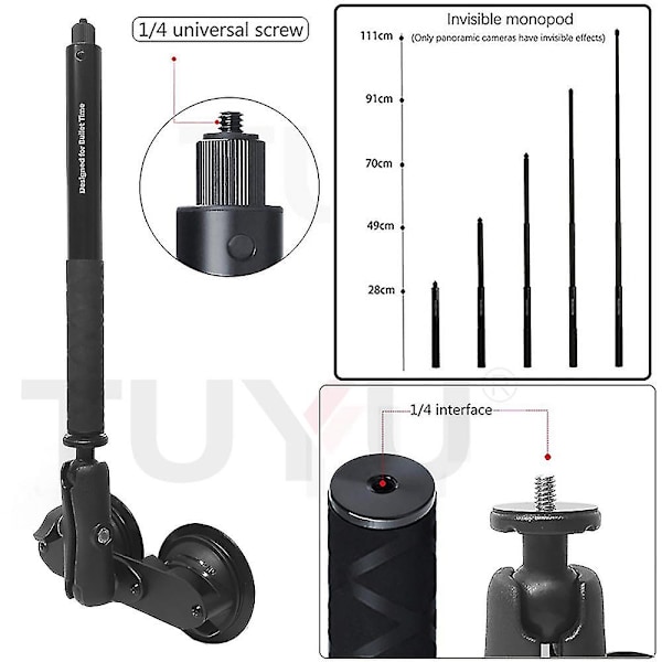 Bil-Kuglehoved Trekant Sugkopper og Usynlig Selfie Stick Kompatibel Gopro Max Hero 11 10 Insta360 X3 One R X2 Bilkamera Tilbehør-Xin