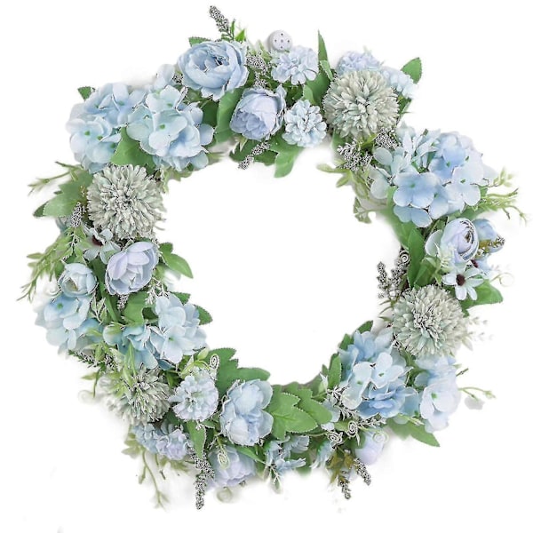 Konstgjord Pionkrans - Dörrkrans 40cm Falsk Pion Vårkrans Kompatibel Ytterdörr, Vägg, Bröllop, Heminredning-o-xindaren blue