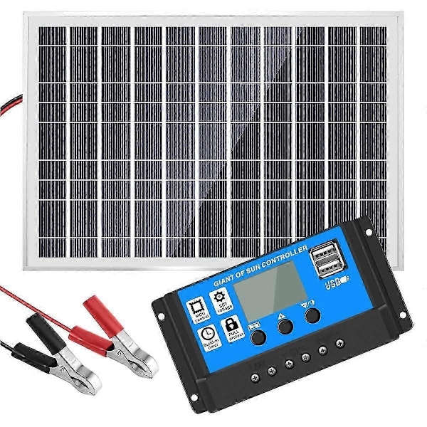 30W 12V Solcellepanel Batterilader+40A Kontroller for Bobil Bil Båt Hjem Camping jn-xindaren