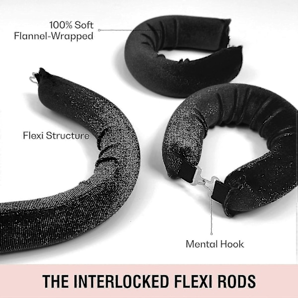 Pakke med varmefri krøllejern, elastiske krøllejern med kroge, varmefri krøllejern til alle hårtyper, krøllejern til at sove med uden-Xin Black