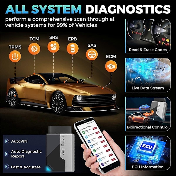 Ediag Elite OBD2 Scanner Alle Systemer Bil Diagnostisk værktøj 15 Service Tovejs Kontrol OBD2 Diagnostisk værktøj - xindaren