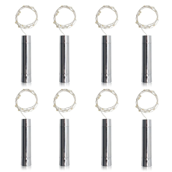 8-pack LED-vinflaskkorklampor med AA-batterier, 3,3 fot, ren vit, Min-Xin