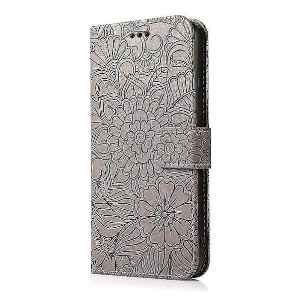 Kompatibel med Iphone 12 Skin Feel Præget Solsikke Horisontal Flip Læderetui med Holder & Kortpladser & Pung & Lanyard-xindaren Gray