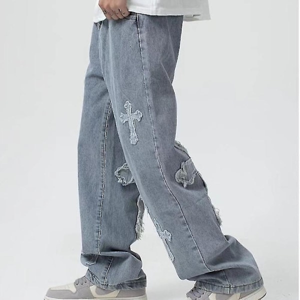 V-hanver Herre Streetwear Baggy Jeans Bukser Kryss Hip Hop Menn Løse Jeans Bukser Kvinner Oversized Boyfriend Jeans Denim Jeans-Xin XXL