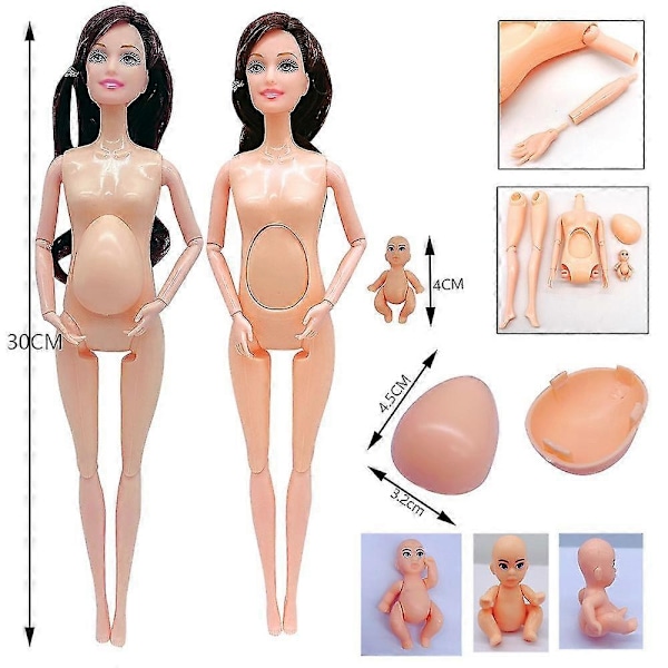 Barbie docka gravid stor mage familj 6 personer docka stor mage gravida kvinnor baby rollspel spel flickleksaker-Xin