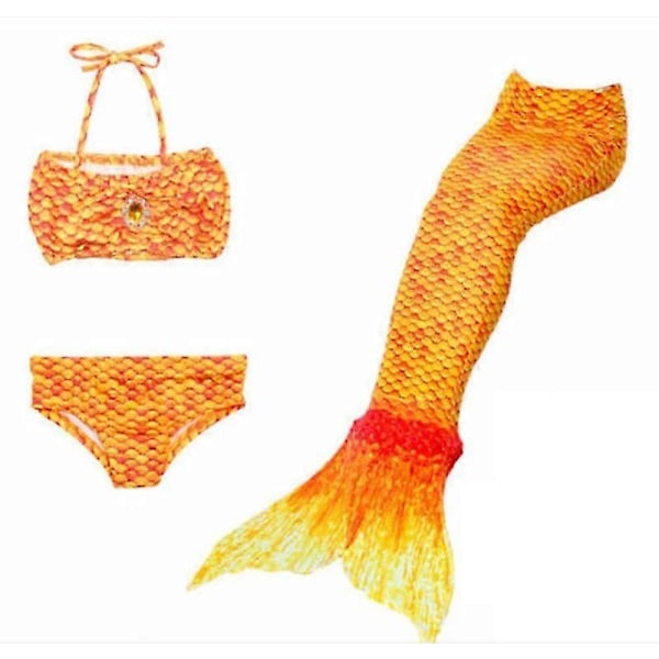 Flickor Sjöjungfru 3-delars Set Cosplay Kostym Fishtail Bikini Baddräkt Orange-xindaren 6-7 Years