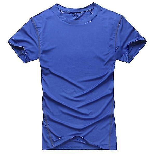 Kortærmet kompressions T-shirt til mænd Sports Gym top Base Layer Løbe Trænings Tee-Xin Blue S