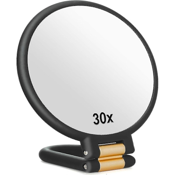 30x Magnifying Mirror Travel Hand Mirrors with Handle - Double Side Handheld Mirror with 1X 30X Magn-Xin Black