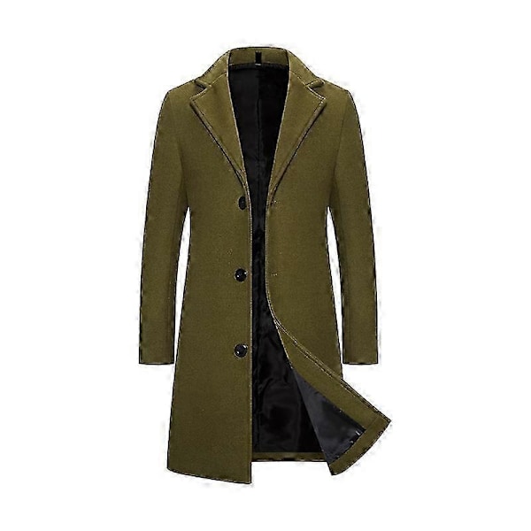 Mænds trenchcoat med revers, enkeltknappet, lang peacoat jakke - Xin GREEN M