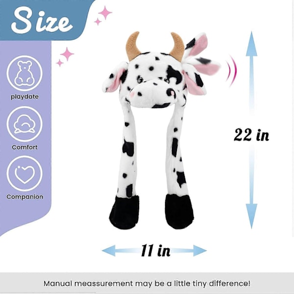 Ko-hatt med öron som rör sig, hoppar upp och ner, slår, plysch, bondgårdsdjur, högtid, cosplay, utklädnad, rolig present till barn flickor, 56 cm - xindaren