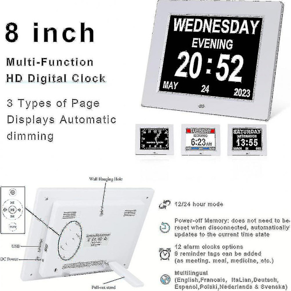 Demens Klokke Alzheimer Klokke Stor Digital Kalender Klokke For Eldre, Klokke Med Dag Og Dato F -gt-Xin