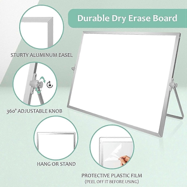 Whiteboard, 40,6 cm x 30,5 cm Stort Magnetisk Skrivebrett med Stativ, 10 Mar-xindaren