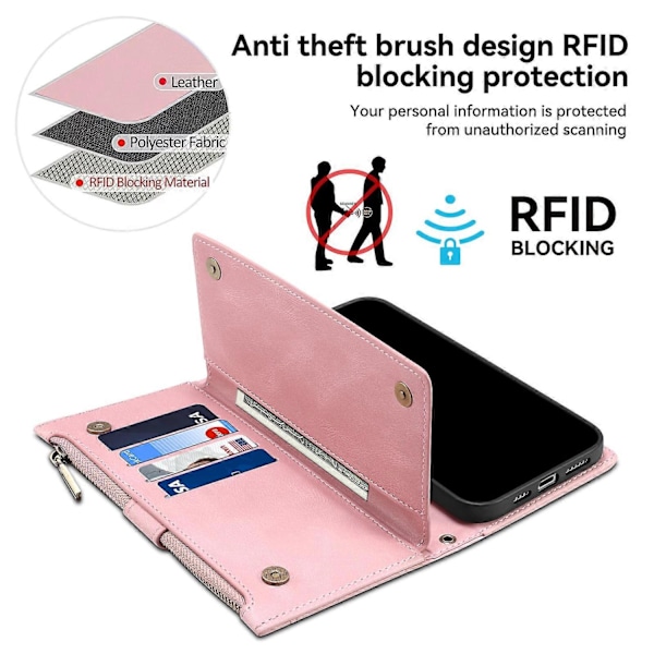 til Motorola Edge 50 Neo 5G Etui Lynlås Pung Læder Støtteben Telefon Cover-Xin Rose Gold