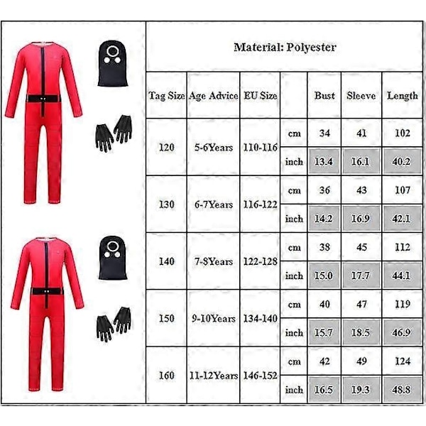 Barnens Squid Game Jumpsuit Mask Handskar 3-delad Fest Rollspel Kostym Maskerad Kostym - Xin Round Mask 5-6 Years