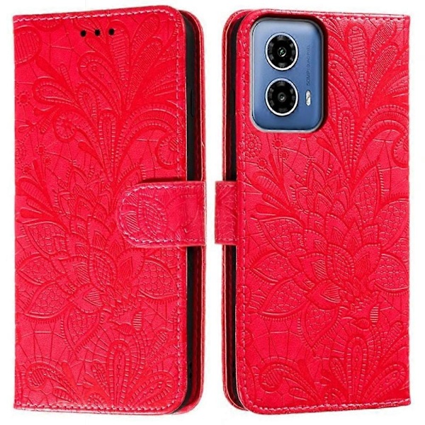 Kompatibel med Motorola Moto G34 5G Fodral Spetsblommor PU Läder Flip Plånbok Mobilskal - xindaren Style C