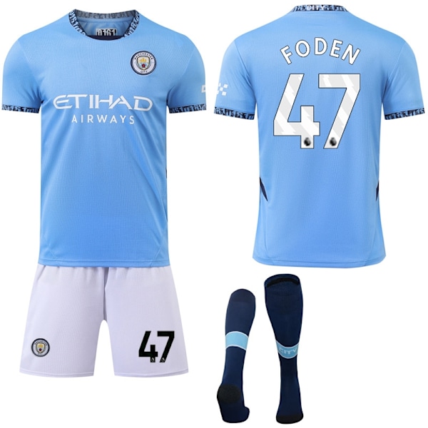 Manchester City Hjemmefodboldtrøje Sæt til Børn og Voksne med Sokker 2024-2025 Nr. 47 FODEN Nr. 47 FODEN-Xin No.47 FODEN M