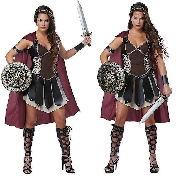 Middelaldersk romersk Xena krigerkostyme for kvinner Spartan kriger Cosplay Halloween karnevalskostyme-Xin With shield and sword XL