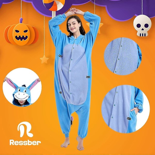 Aikuisille tarkoitetut yhden osan pyjama-asu eläinaiheisella kuviolla, Halloween-asu, joulupyhän pyjama-asu, yhden osan asu - Xin Donkey Medium