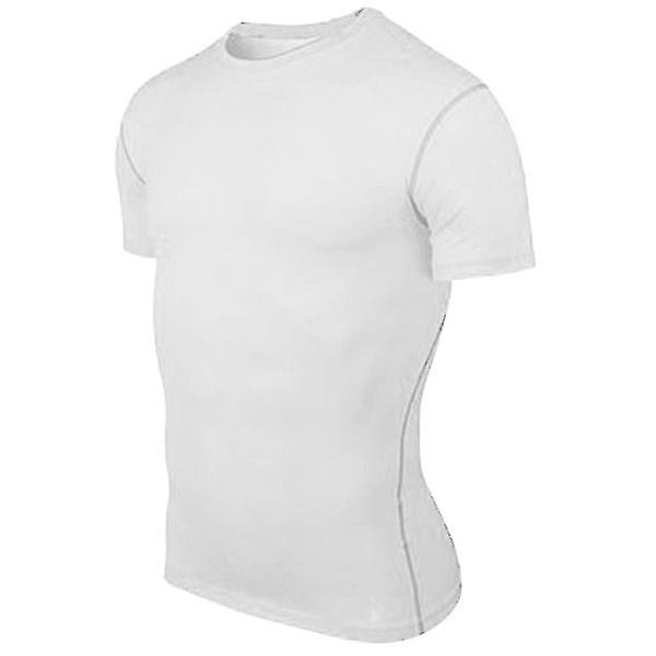 Kortermet kompresjonstrøye for menn, sports-gymtopp, basislag, løpetrenings-T-skjorte-Xin White XL