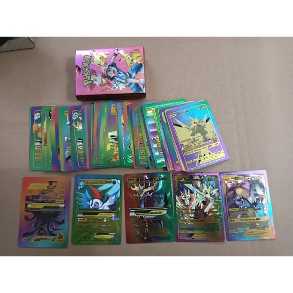 55 Cards Gold [7 Vstar + 29 Vmax + 16 V + 2 GX + 1 Phase] Collectible Shiny Cards Kids Gift Color-Xin Colour English