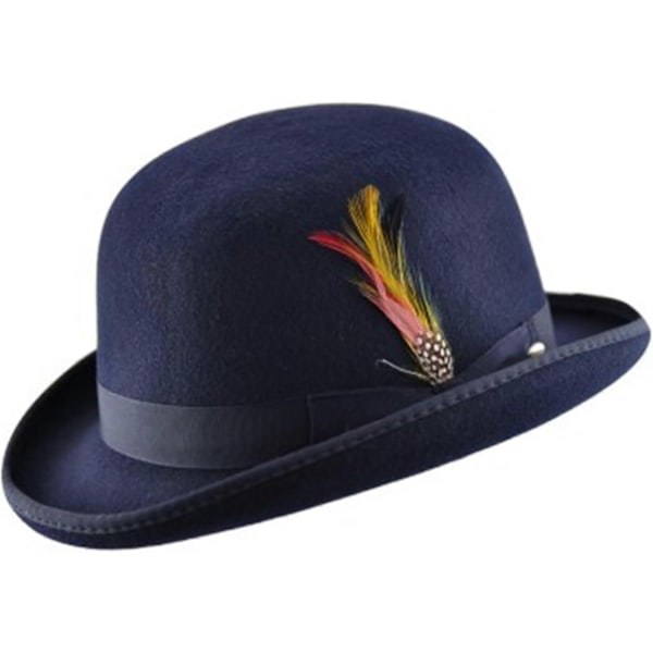 Unisex Hård Hatt i Ull med Fjäder, Satinfodrad, Storlekar S till XL-Xin Navy S