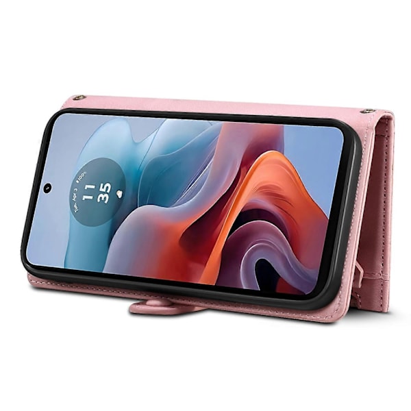 til Motorola Edge 50 Neo 5G Etui Lynlås Pung Læder Støtteben Telefon Cover-Xin Rose Gold