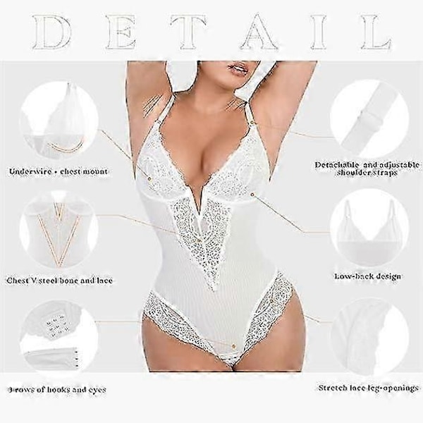 Popilush Blonde Shapewear Bodysuit Dame V-hals Mage Body Thongs-Xin Black L